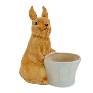 11 in. Ceramic Bunny with White Basket