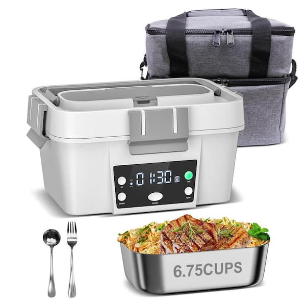 White Cordless Electric Lunch Bag Self Heating Food Warmer for Work, Portable Leakproof 1.6L Lunch Bag