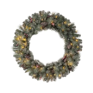 36 in. D Oversized Pre-Lit Glittered Pine Cone Artificial Christmas Wreath with 50 Warm White Lights