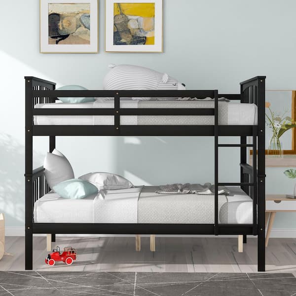 Harper & Bright Designs Espresso Full Wooden Bunk Bed with Ladder