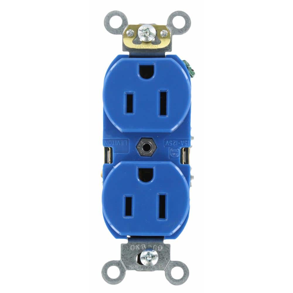 Blue Industrial Grade Duplex Receptacle with Wall Plate
