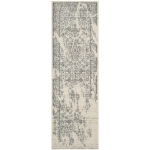 Adirondack Ivory/Silver 3 ft. x 10 ft. Border Floral Runner Rug