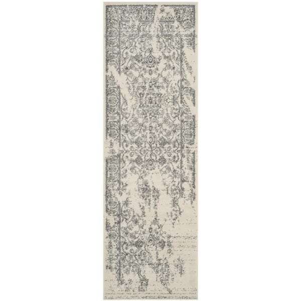 SAFAVIEH Adirondack Ivory/Silver 3 ft. x 14 ft. Border Floral Runner Rug