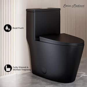 Dreux 1-piece 1/1.28 GPF Dual Flush Elongated Toilet in Matte Black Seat Included