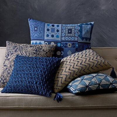 blue decorative bed pillows