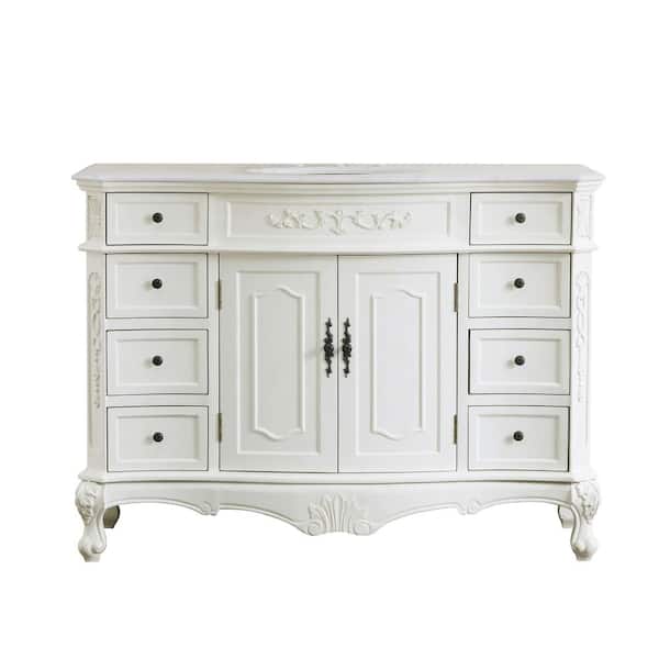 Unbranded Timeless Home 48 in. W x 21 in. D x 36 in. H Single Bathroom Vanity in Antique White with White Marble and White Basin