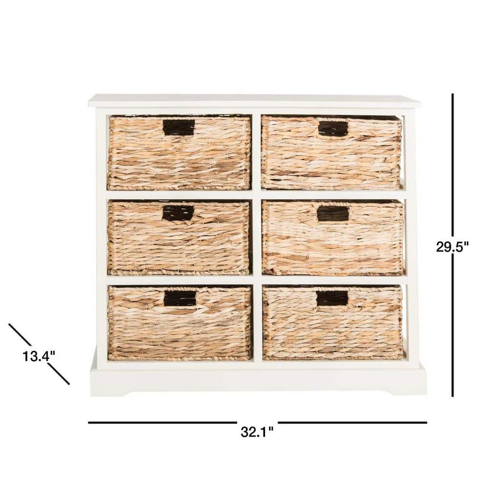 Distressed White Pine and Wicker Basket Storage Chest