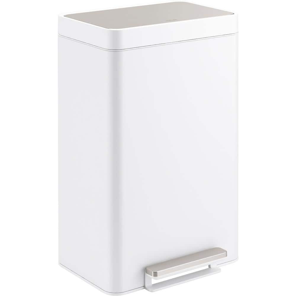 Kohler K-20956-STW Stainless and White Dual-Compartment Step Trash Can
