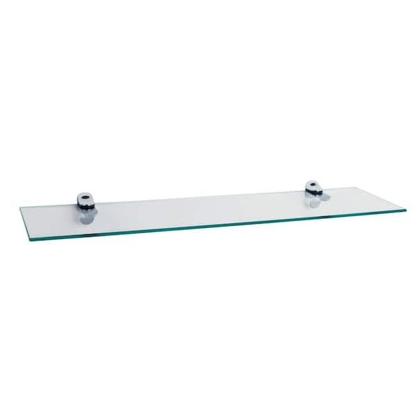 DANYA B Pristine 24 in. W x 6 in. D Clear Glass Floating Shelf with Chrome Brackets