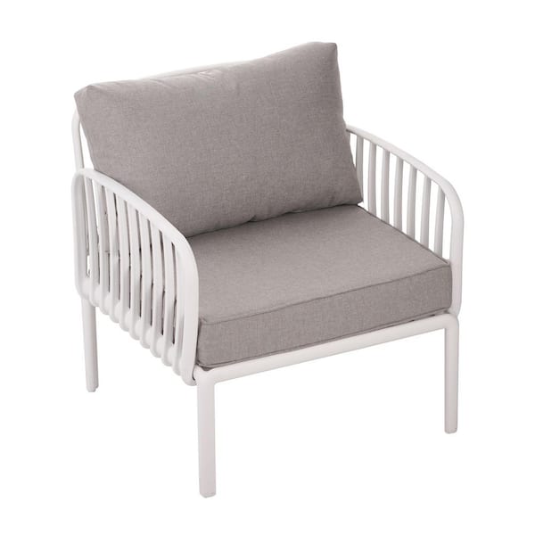White and Light Gray Wood Outdoor Lounge Chair with Light Gray Cushions (2-Pack)​