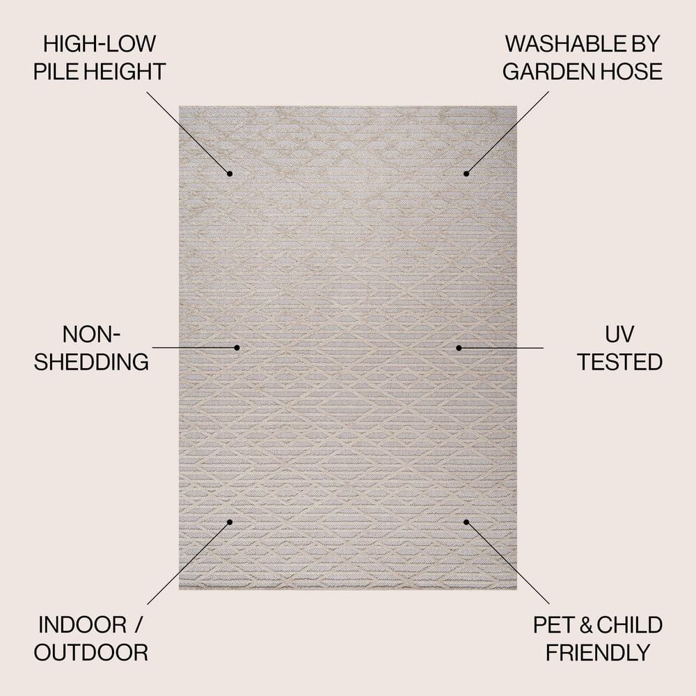 Modern Bohemian Ivory Diamond Synthetic 3x5 Area Rug