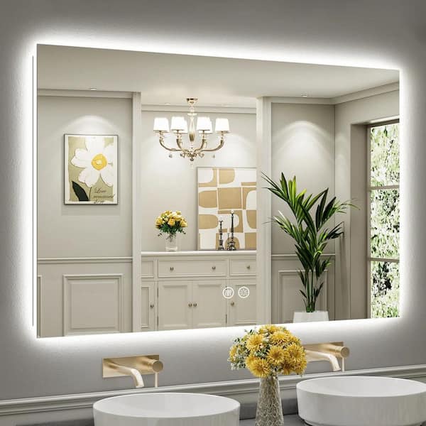 50 in. W x 30 in. H Rectangular Frameless Super Bright Backlited LED Anti-Fog Tempered Glass Wall Bathroom Vanity Mirror