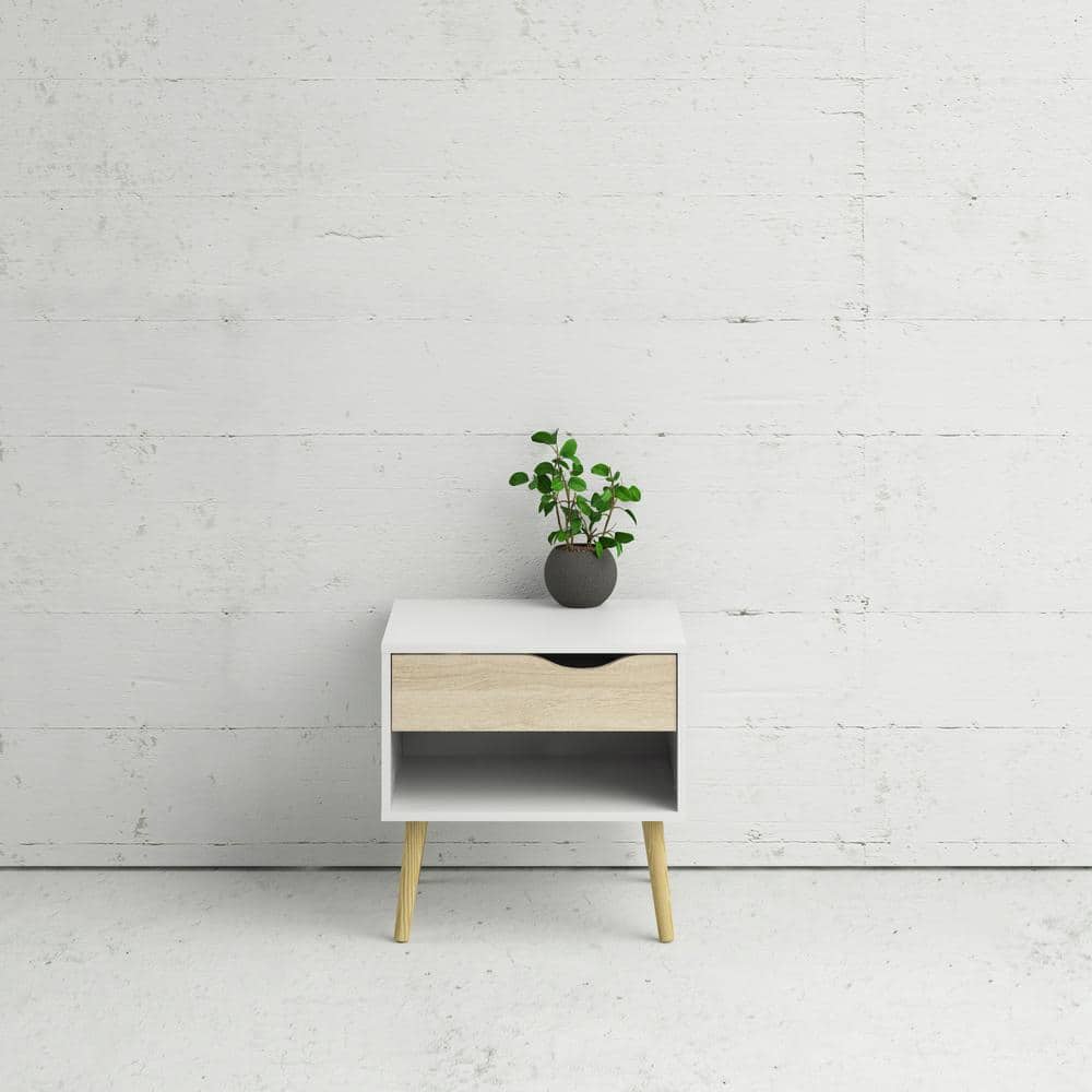 Diana Scandinavian White & Oak Nightstand with Open Shelf
