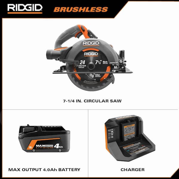 RIDGID R8657KN 18V Brushless Cordless 7-1/4 in. Circular Saw Kit with 4.0 Ah MAX Output Battery and Charger - 2