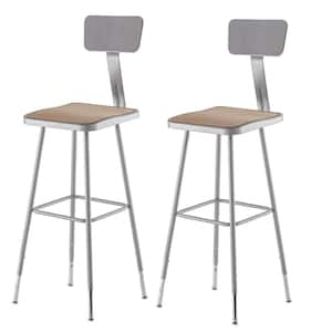 32 in. - 39 in. Height Grey Adjustable Heavy Duty Square Seat Steel Stool with Backrest (2-Pack)
