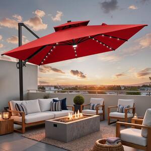 11-foot rectangular aluminum solar patio umbrella in border stripe Pellebant Double Top 11 ft. x 9 ft. Rectangular Solar LED Lighted Aluminum  360° Rotation Cantilever Patio Umbrella in Navy Blue PB-PU88LNAV