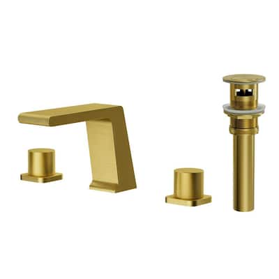 Waterfall 3-Hole 8 in. Widespread Double Handle Bathroom Sink Faucet in Brushed Gold with Pop-Up Drain