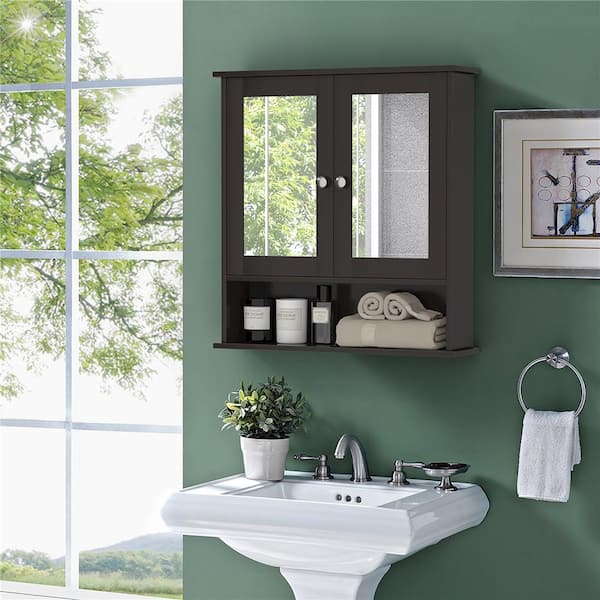 22 in. W x 5 in. D x 23 in. H Grey Wood Bathroom Storage Wall Cabinet in Brown
