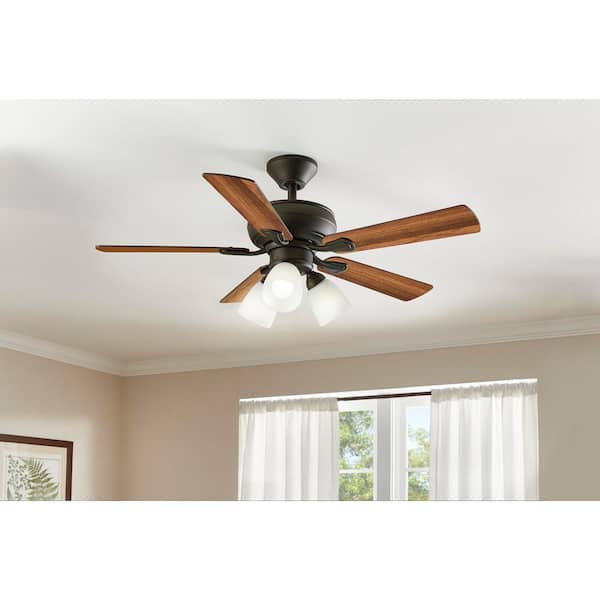 Hampton Bay Riley 44 in. Indoor LED Bronze Dry Rated Downrod Ceiling Fan  with 5 Reversible Blades, Light Kit and Remote Control 52141 - The Home  Depot