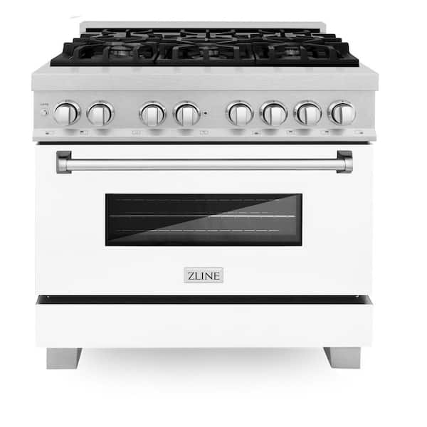 36 in. 6 Burner Dual Fuel Range with White Matte Door in Fingerprint Resistant Stainless Steel