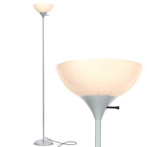 Sky Dome 72 in. Platinum Silver Industrial 1-Light 3-Way Dimming LED Floor Lamp with White Plastic Bowl Shade