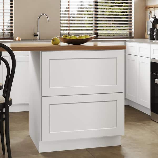 30 in. W x 24 in. D x 34.5 in. H in Shaker White Plywood Ready to Assemble Kitchen Base Cabinet with 2 Drawers
