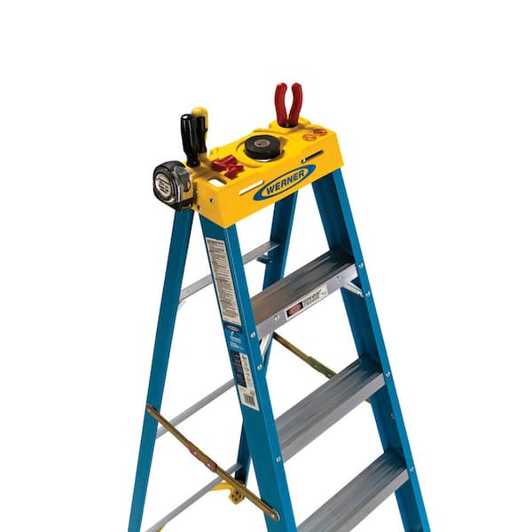 Werner - 8 ft. Fiberglass Step Ladder with Yellow Top 250 lbs. Load Capacity Type I Duty Rating