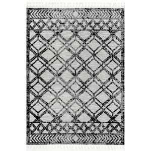 Charcoal 8 ft. 10 in. x 12 ft. Ansley Moroccan Lattice Tassel Area Rug