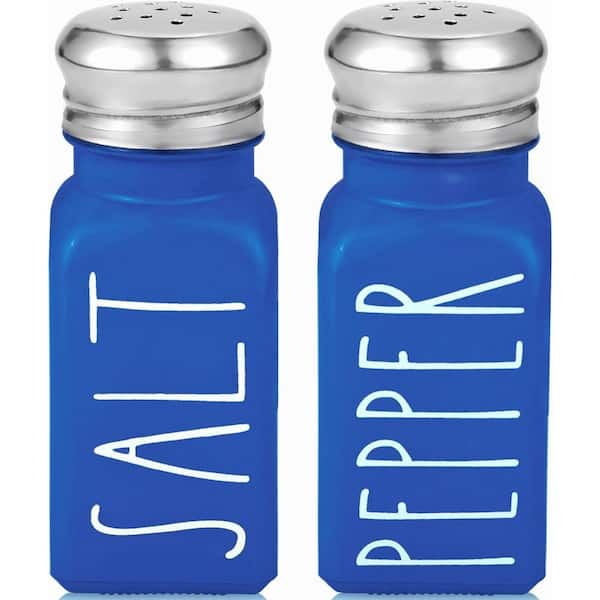 Adrinfly 2-Piece Glass Salt Pepper Shakers with Stainless Steel Lids in Blue