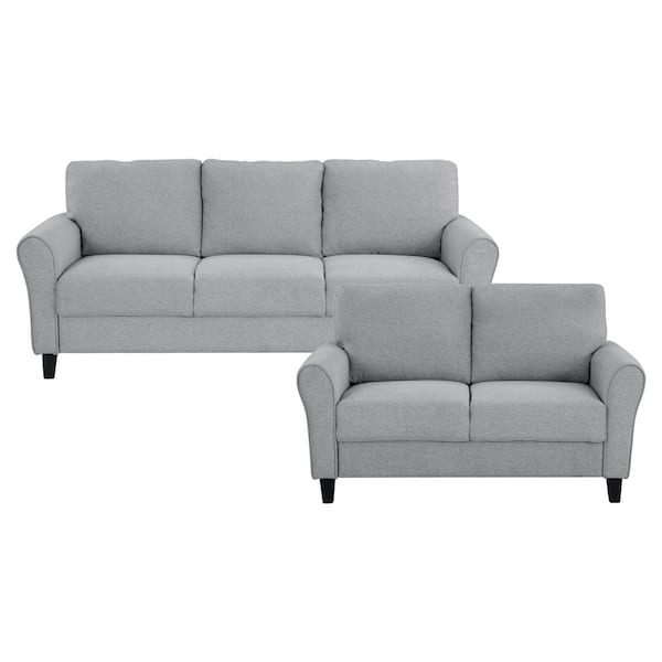 EVERGLADE HOME Aleron 138.5 in. W Round Arm Fabric Rectangle Sofa in Gray with 5-Seats