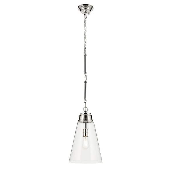 Marsailli 19 in. 1-Light Medium Pendant with Clear Glass in Brushed Nickel