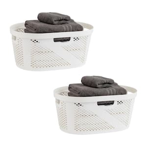 White 10.5 in. H x 14.5 in. W x 23 in. L Plastic 60L Slim Ventilated Rectangle Laundry Basket (Set of 2)