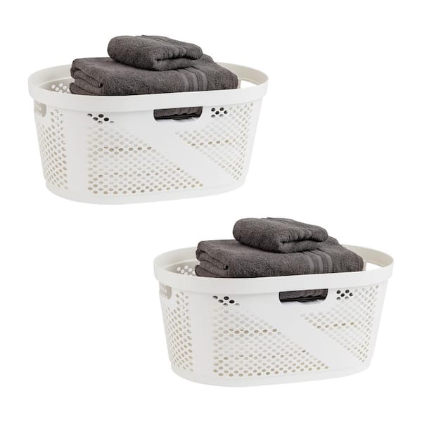 Mind Reader White 10.5 in. H x 14.5 in. W x 23 in. L Plastic 60L Modern Rectangle Laundry Room Hamper (Set of 2)