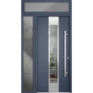 48 in. x 96 in. Left-hand/Inswing 2 Sidelight Clear Glass Gray Graphite Steel Prehung Front Door with Hardware