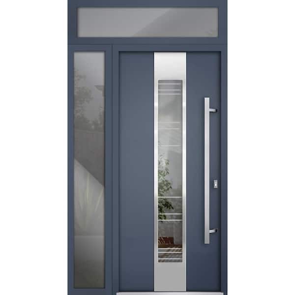 VDOMDOORS 50 in. x 96 in. Left-hand/Inswing 2 Sidelight Clear Glass Gray Graphite Steel Prehung Front Door with Hardware