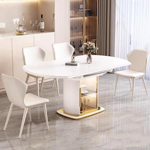 70.87 in. Rectangle Gray Sintered Stone Top Double Pedestal Gold Metal Base Dining Table (Seats-6)