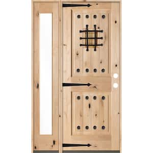 44 in. x 80 in. Mediterranean Alder Sq Clear Low-E Unfinished Wood Left-Hand Prehung Front Door with Left Full Sidelite