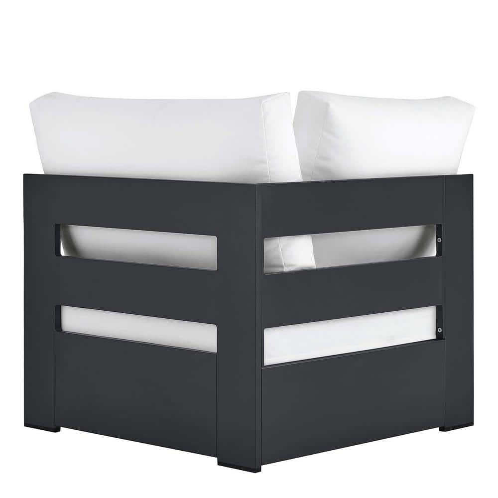Tahoe Gray and White Aluminum Outdoor Corner Chair