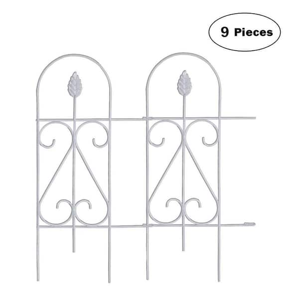 Mr.Garden 15 in. x 32 in. White Edging Metal Fence Decorative Garden Barrier Panels (9-Pack)