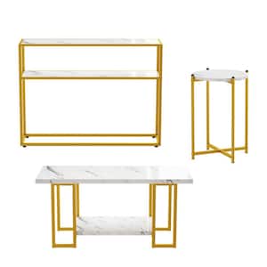 3-Pieces 39 in. Rectangle Faux Marble Living Room Coffee Table Set with Console Table