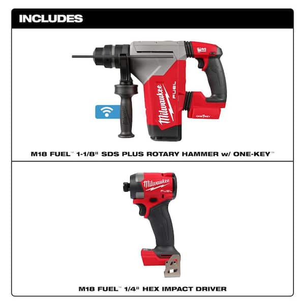 M18 FUEL 18V Lithium-Ion Brushless Cordless SDS-Plus 1-1/8 in. Rotary Hammer Drill w/ Impact Driver