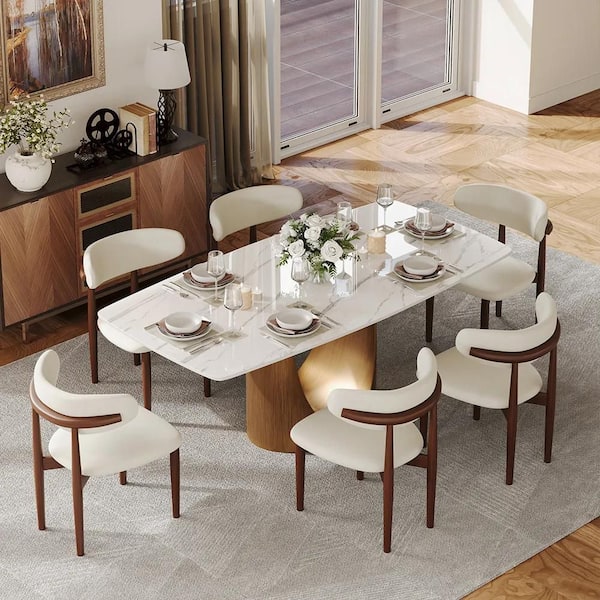 Pandora White Rectangular Sintered Stone 62.99 in. W Pedestal Dining Table Seats-6