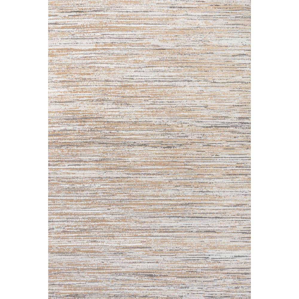 Beige and Gray Striped Synthetic Reversible Area Rug