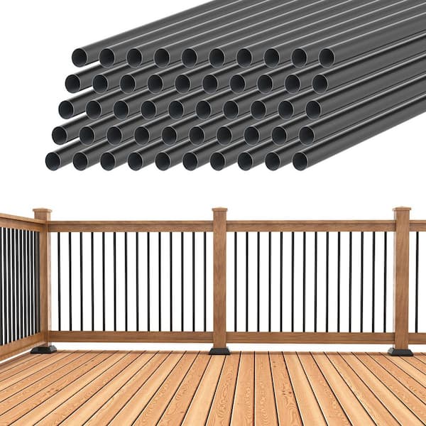 50-Pack 26 in. H x 3/4 in. W Hollow Round Aluminum Deck Balusters for Railing Fencing with Conectors, Stair Railing Kit