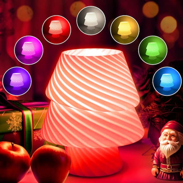 YANSUN 7 in. Colorful Glass Desk Tree Lamp, Dimmable Desk Lamp with Timing Function, Perfect Decor for Bedroom, Christmas