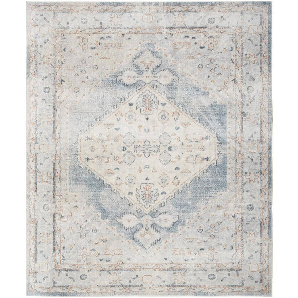 Nourison Astra Machine Washable Light Blue 8 ft. x 10 ft. Distressed Traditional Area Rug