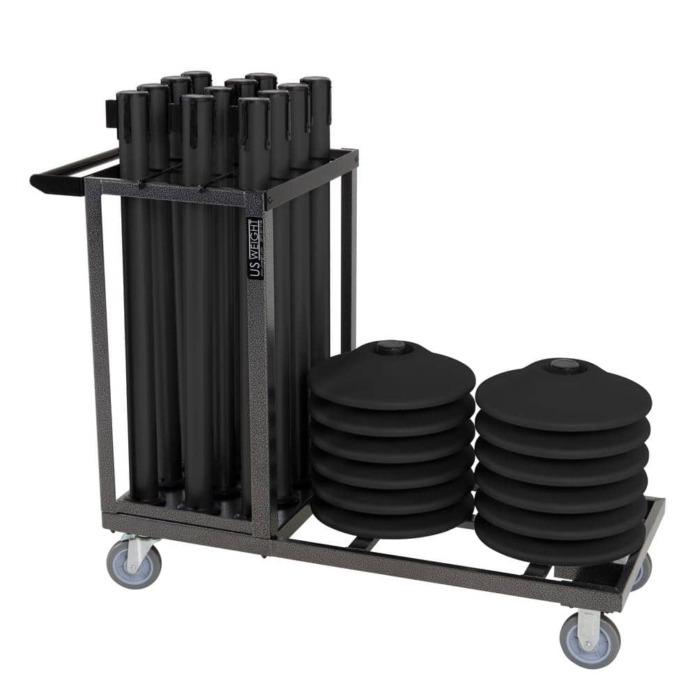 US Weight Statesman Stanchion Cart Kit and 12 Black Steel Stanchions and Ca