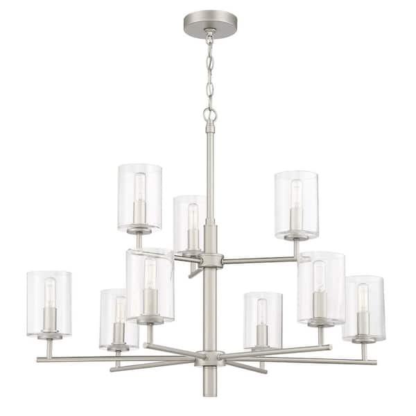CRAFTMADE Hailie 9 Light Satin Nickel Finish with Clear Glass Transitional Chandelier for Kitchen/Dining/Foyer No Bulb Included
