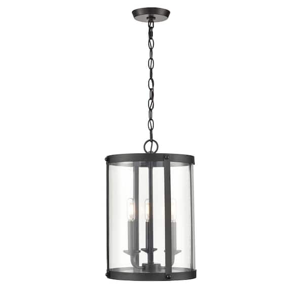 Aydenn 180-Watt 3-Light Matte Black Pendant-Light Clear Shade