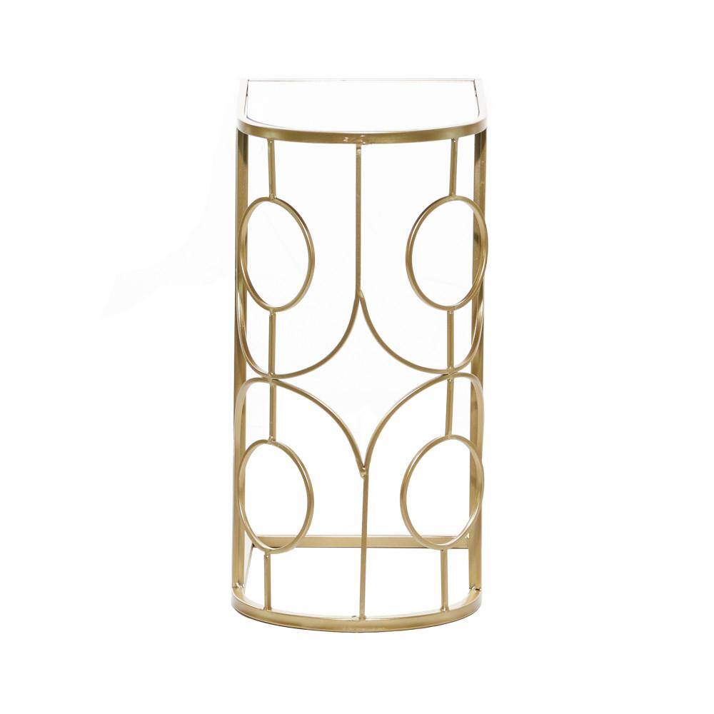 Gold Metal and Mirrored Glass C-Shaped Accent Table